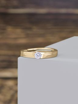 Ornate Jewels - 925 Silver 18K Gold Plated American Diamond Solitaire Adjustable Ring for Men