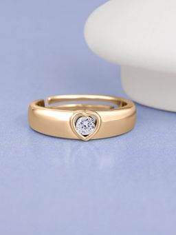 Ornate Jewels - 925 Silver 18K Gold Plated American Diamond Solitaire Adjustable Ring for Men