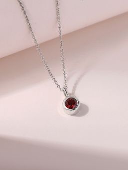 Ornate Jewels - 925 Silver Rhodium Plated Round Natural Garnet Pendant with Chain for Women