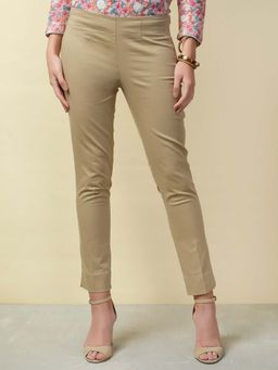Fabindia - Beige Solid Slim Stretch Pant