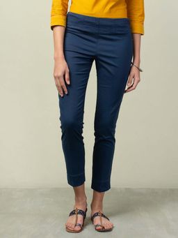 Fabindia - Blue Solid Slim Stretch Pant