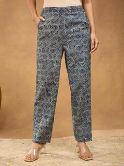 Fabindia - Blue Cotton Casual Printed Straight Pant