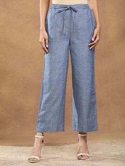Fabindia - Blue Casual Solid Straight Pant