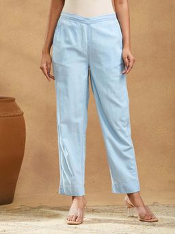 Fabindia - Blue Cotton Casual Tapered Pant
