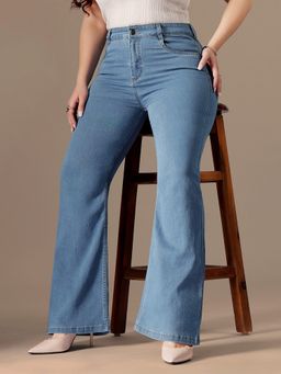 Miss Chase - A+ Curve Collection Plus Size Women's Light Blue Bootcut Denim Jeans