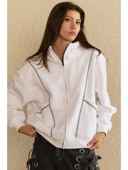 Bonkers Corner - White Solid Full Sleeves Hoodie
