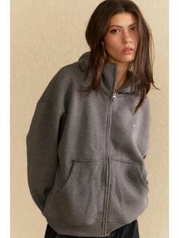 Bonkers Corner - Grey Solid Full Sleeves Hoodie
