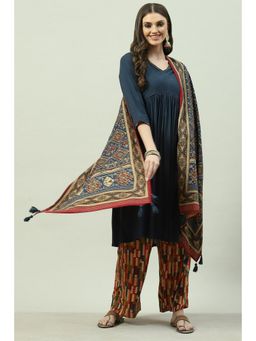 Biba - Women Navy Blue Textured Palazzo (Set of 3)