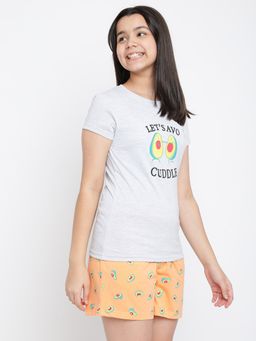 Lil Tomatoes - Girls Printed Cotton Night Suits Peach