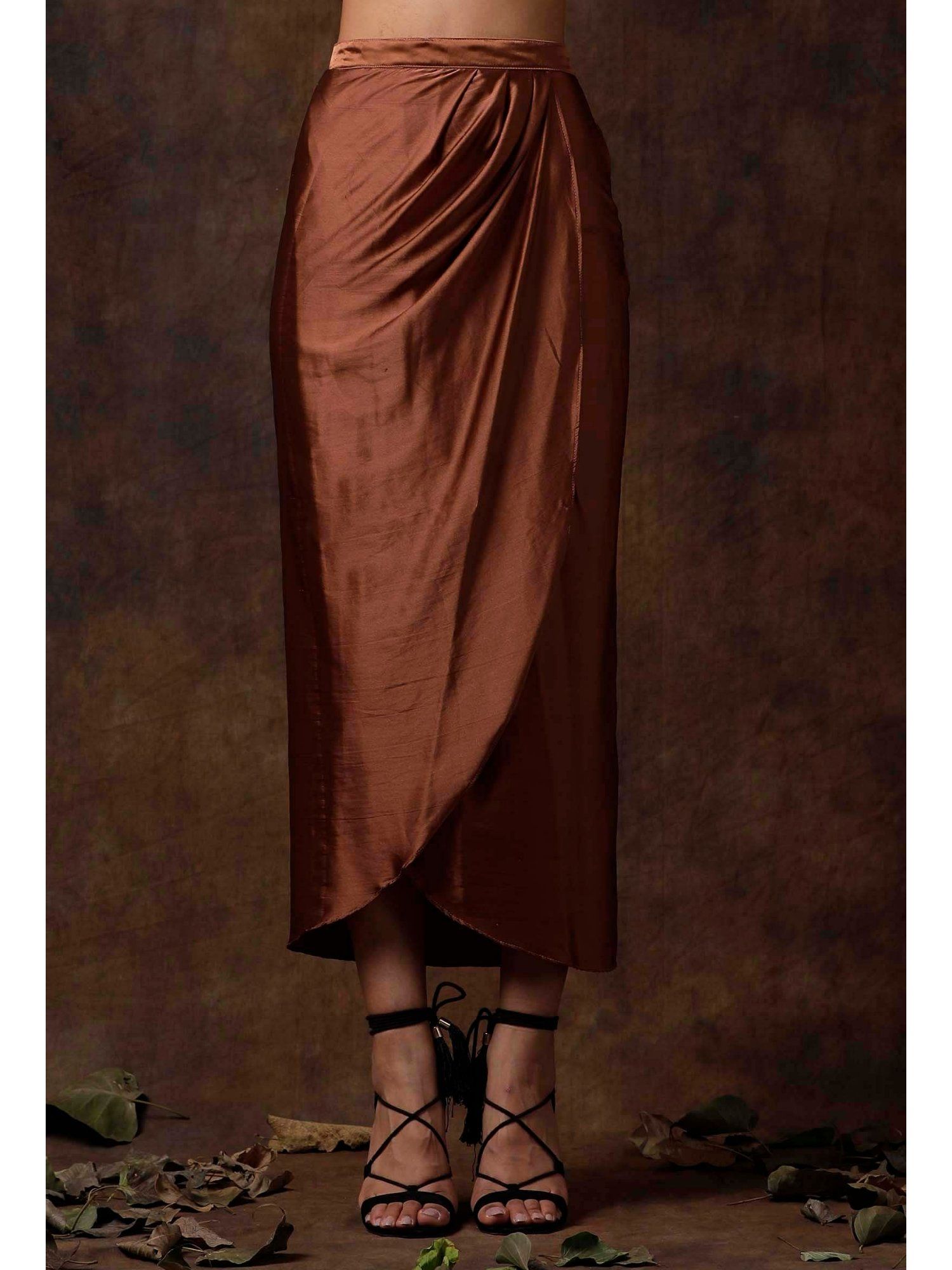tjori Russet Brown Overlap Stitched Skirt-picture-23