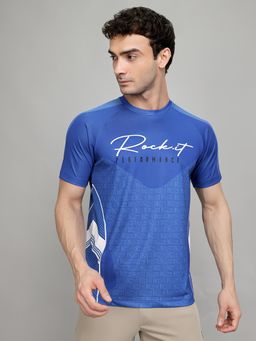 Rock.it - Mens Blue Half Sleeve Printed Round Neck T-Shirt