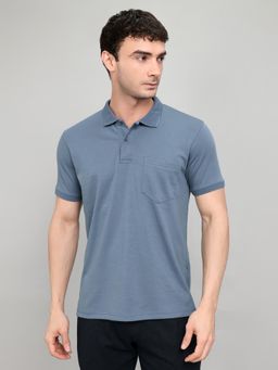 Monte Carlo - Mens Blue Regular Fit Solid Polo T-Shirt