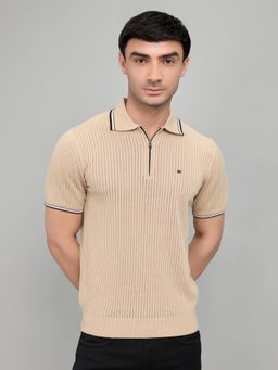 Monte Carlo - Men's Beige Stripes Polo T-Shirt