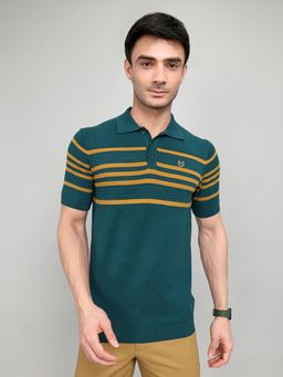 Monte Carlo - Men's Teal Half Sleeve Stripe Polo T-Shirt