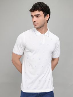 Monte Carlo - Men's White Printed Polo Neck T-Shirt