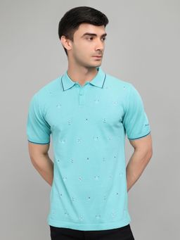 Monte Carlo - Men's Blue Printed Polo Neck T-Shirt