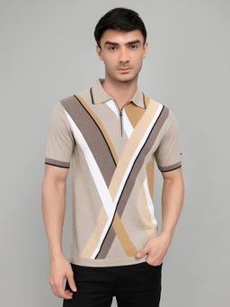 Monte Carlo - Mens Beige Half Sleeve Intarsia Polo T-Shirt