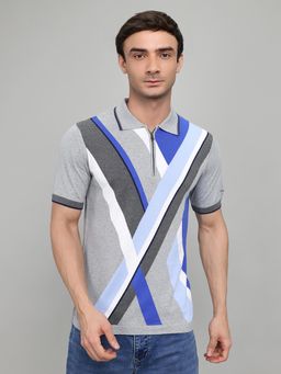 Monte Carlo - Mens Grey Half Sleeve Intarsia Polo T-Shirt