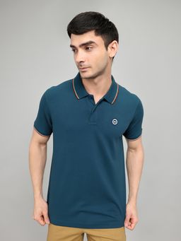 Monte Carlo - Mens Teal Half Sleeve Textured Polo T-Shirt
