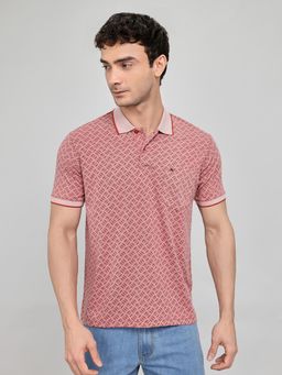 Monte Carlo - Mens Peach Regular Fit Half Sleeve Printed Polo T-Shirt