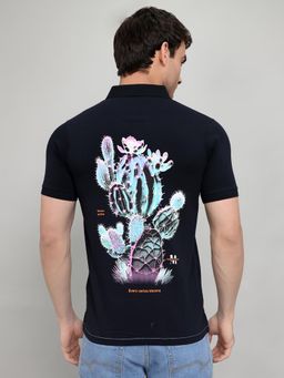 Monte Carlo - Mens Navy Blue Regular Fit Half Sleeve Printed Polo T-Shirt