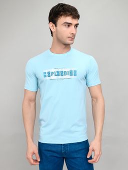 Monte Carlo - Mens Blue Regular Fit Half Sleeve Printed Round Neck T-Shirt