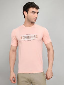 Monte Carlo - Mens Peach Regular Fit Half Sleeve Printed Round Neck T-Shirt