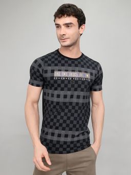 Monte Carlo - Mens Regular Fit Half Sleeve Checks Round Neck T-Shirt