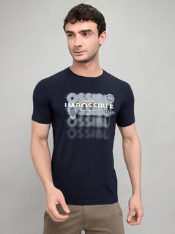 Monte Carlo - Mens Navy Blue Regular Fit Half Sleeve Printed T-Shirt