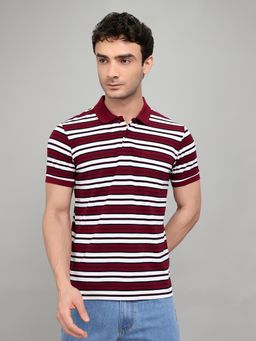 Monte Carlo - Mens Maroon Regular Fit Half Sleeve Stripe Polo T-Shirt