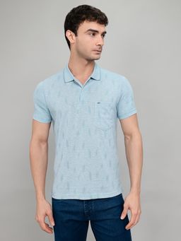 Monte Carlo - Mens Blue Regular Fit Half Sleeve Printed Polo T-Shirt