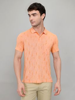 Monte Carlo - Mens Orange Regular Fit Half Sleeve Printed Polo T-Shirt