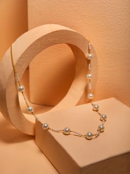 PRITA - White Beaded Pearl Link Gold Plated Necklace