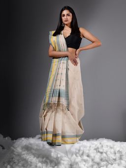 CHARUKRITI - Allover Buta Weaving Beige Handwoven Saree Without Blouse