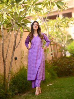 DIMPLE DESIGN STUDIO - Purple Bandhani Kurta with Palazzo (Set of 2)
