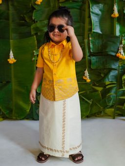 TIBER TABER - Boys Mundu Dhoti Shirt - Yellow (Set of 2)