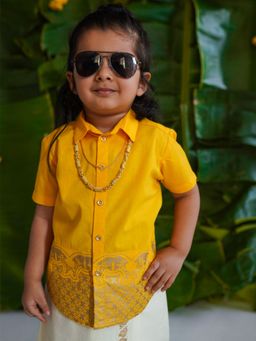 TIBER TABER - Boys Panel Gold Print Shirt - Yellow