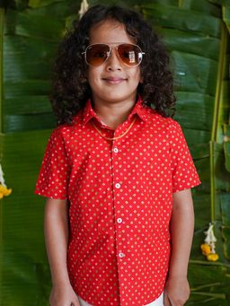 TIBER TABER - Boys Printed Bandhani Shirt - Red