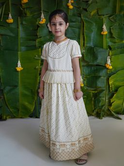 TIBER TABER - Girl Bandhani Pattu Pavdai - Off White