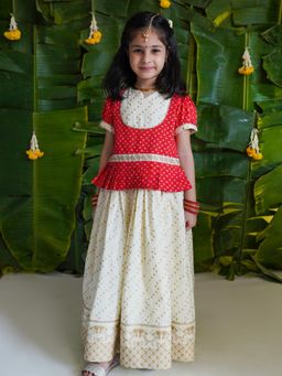 TIBER TABER - Girl Bandhani Pattu Pavdai - Red