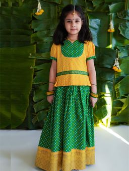 TIBER TABER - Girl Bandhani Pattu Pavdai - Yellow