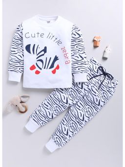 Toonyport - Boys White Animal Printed Full Sleeves T-Shirt with Joggers (Set of 2)
