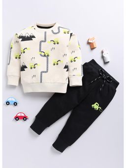 Toonyport - Boys Cream and Black Printed Full Sleeves T-Shirt with Joggers (Set of 2)