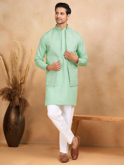KRAFT INDIA LUXE - Green Embroidered Kurta with Trouser and Nehru Jacket (Set of 3)