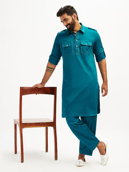 Vastramay - Turquoise Solid Kurta and Pyjama (Set of 2)