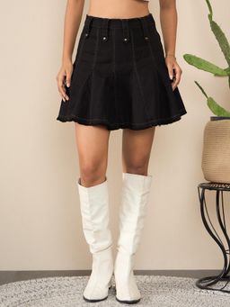 StyleStone - Women Black Denim with Loop Detail Mini Skirt