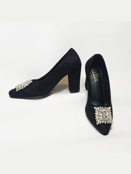 THE ALTER - Crystal Black Embellished Block Heels