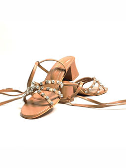 THE ALTER - Embellished Nude Tie Ups Block Heels