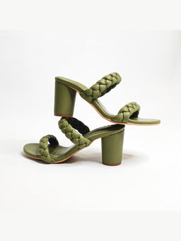 THE ALTER - Braided Green Two Strap Block Heels