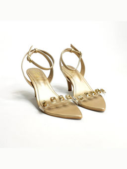 THE ALTER - Embellished Gold Clear Strap Stiletto Heels